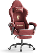 Ferghana Velvet Fabric Gaming Chair, High Back Ergonomic Gamer Chair for Adult, Comfortable Video Game Chair with Footrest and Massage Lumbar Cushion, Racing Reclining Office Computer Desk Chair Red
