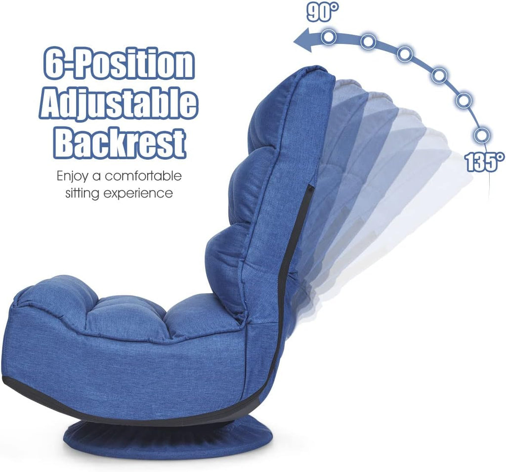 Giantex 360 Degree Swivel Gaming Chair, 6 Position Adjustable Folding Floor Chair, 300lb Spring Support, Comfortable Padded Backrest, Lazy Sofa Chair Game Rocker for Teens Adults (Navy Blue)