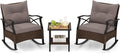 Tangkula 3 Pieces Outdoor Rocking Chairs Set, Rattan Heavy Duty Cushioned Rocker Chairs with 2-Tier Tempered Glass Coffee Table, for Garden, Balcony, Backyard