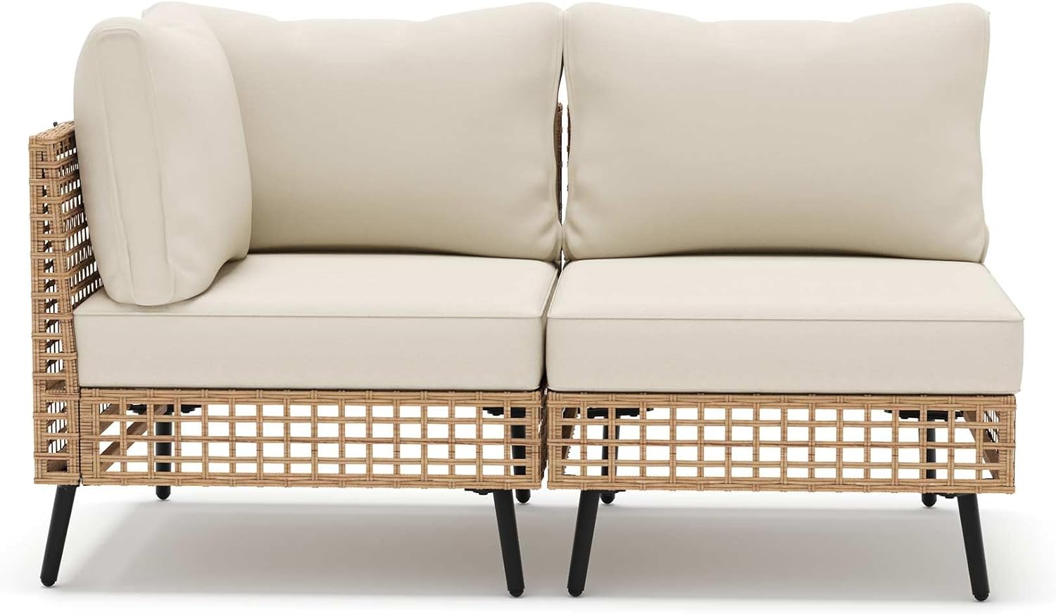 LAUSAINT HOME 2 Pieces Outdoor Sectional Sofa Set, All-Weather PE Wicker Rattan Patio Conversation Set with Thick Cushions & Coffee Table, Patio Furniture Set for Garden, Backyard, Porch (Beige)