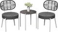 GarveeLife 3 Piece Wicker Patio Bistro Furniture Set, Outdoor Dining Chairs, Includes 2 Rattan Chairs and Tempered Glass Table, for Garden, Backyard, Balcony, Apartment, White & Grey