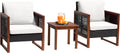 Patio Furniture 3-Piece Acacia Wood Patio Bistro Set Outdoor Chat Conversation Table Chair Set with Water Resistant Cushions and Coffee Table for Beach Backyard Garden,Khaki Cushion