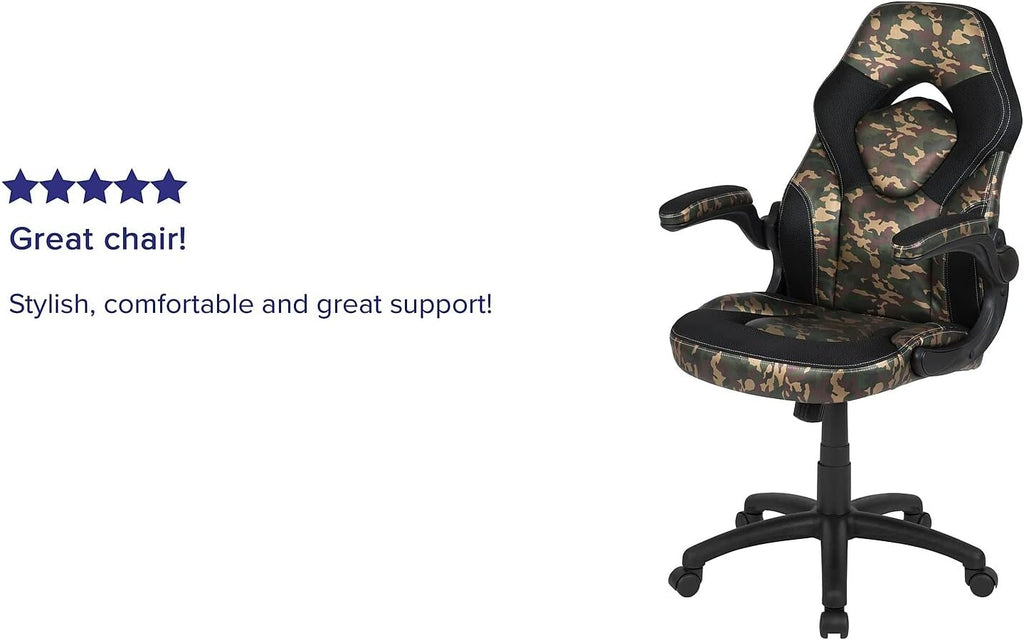 Flash Furniture X10 Gaming Chair Racing Office Ergonomic Computer PC Adjustable Swivel Chair with Flip-up Arms, Camouflage/Black LeatherSoft