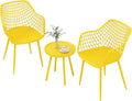 Giantex 3 Piece Patio Furniture Set, Outdoor Bistro Table and Chairs Set of 2, PP Seat & Metal Legs, Small Conversation Set for Balcony Front Porch Deck Backyard Lawn (Lemon Yellow)