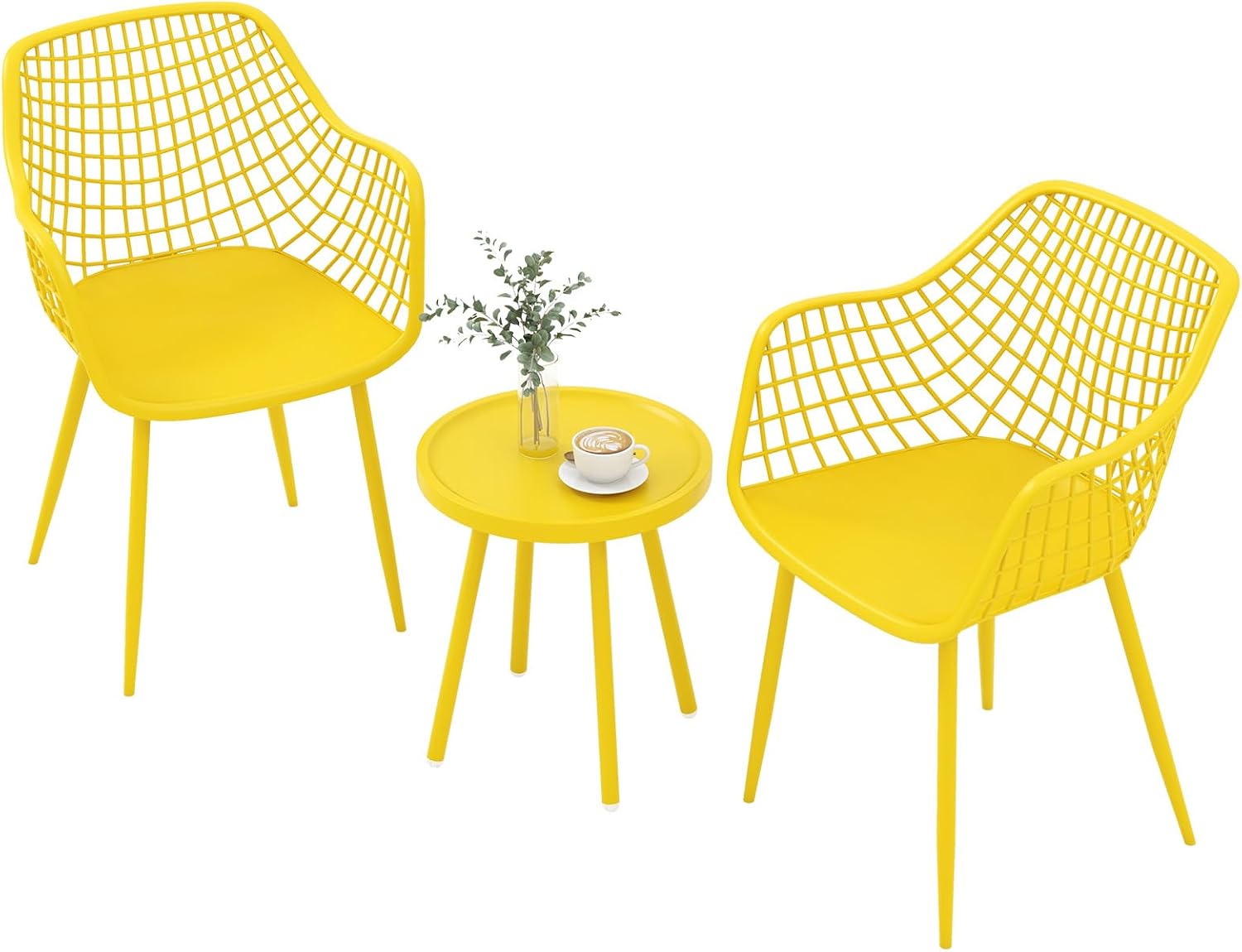 Giantex 3 Piece Patio Furniture Set, Outdoor Bistro Table and Chairs Set of 2, PP Seat & Metal Legs, Small Conversation Set for Balcony Front Porch Deck Backyard Lawn (Lemon Yellow)