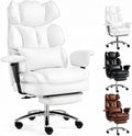 Big and Tall Ergonomic Office Chair with Footrest, Executive High Back PU Leather Desk Chair, Reclining Computer Chair with Adjustable Lumbar Support and Armrests, Swivel Rolling Gaming Chair, Beige