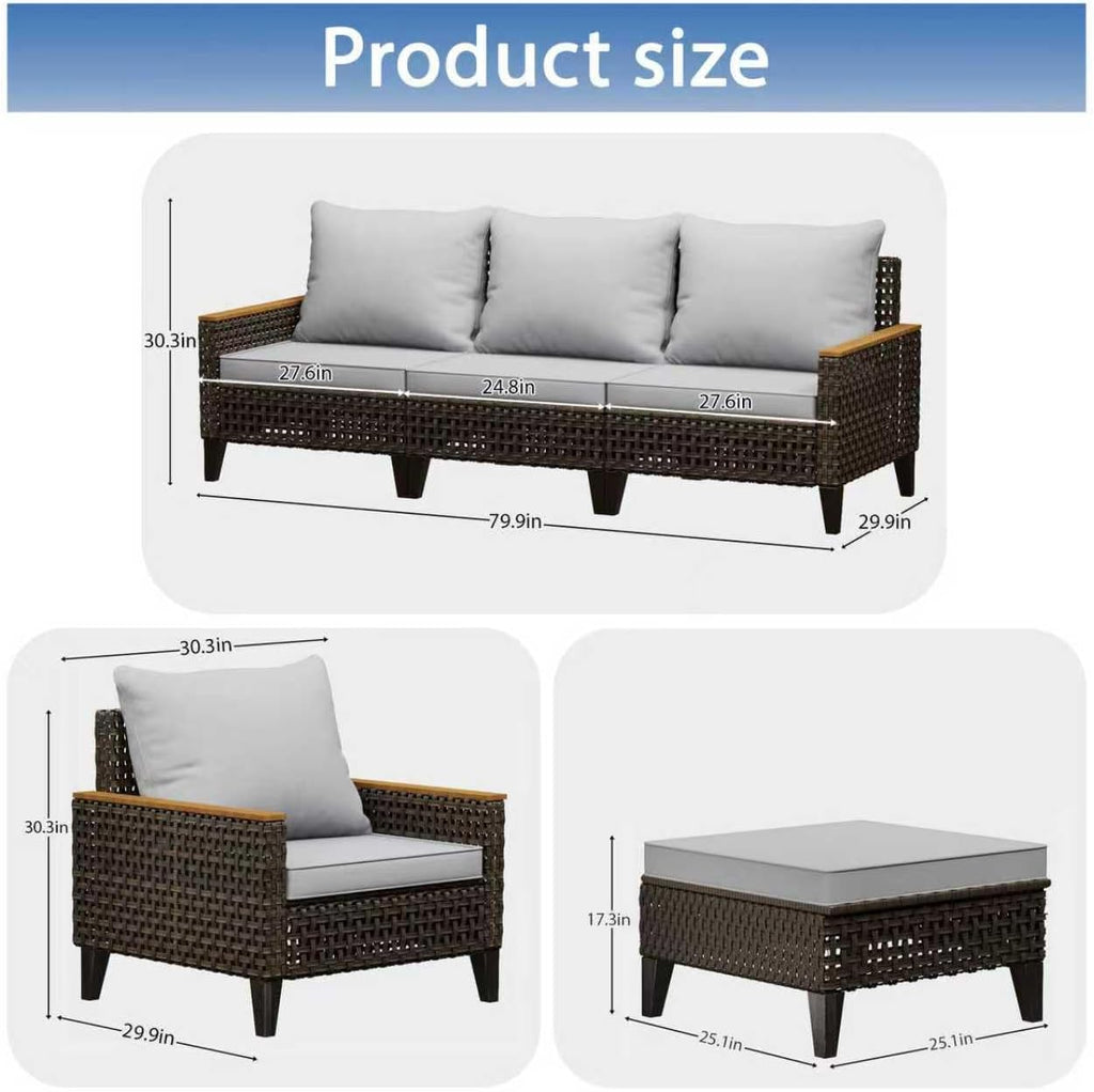 14 Piece Patio Furniture Set, All-Weather Wicker Rattan Outdoor Sectional Sofa Set with High Back and Thick Cushions, Large Conversation Set for Garden, Porch, Poolside, Grey