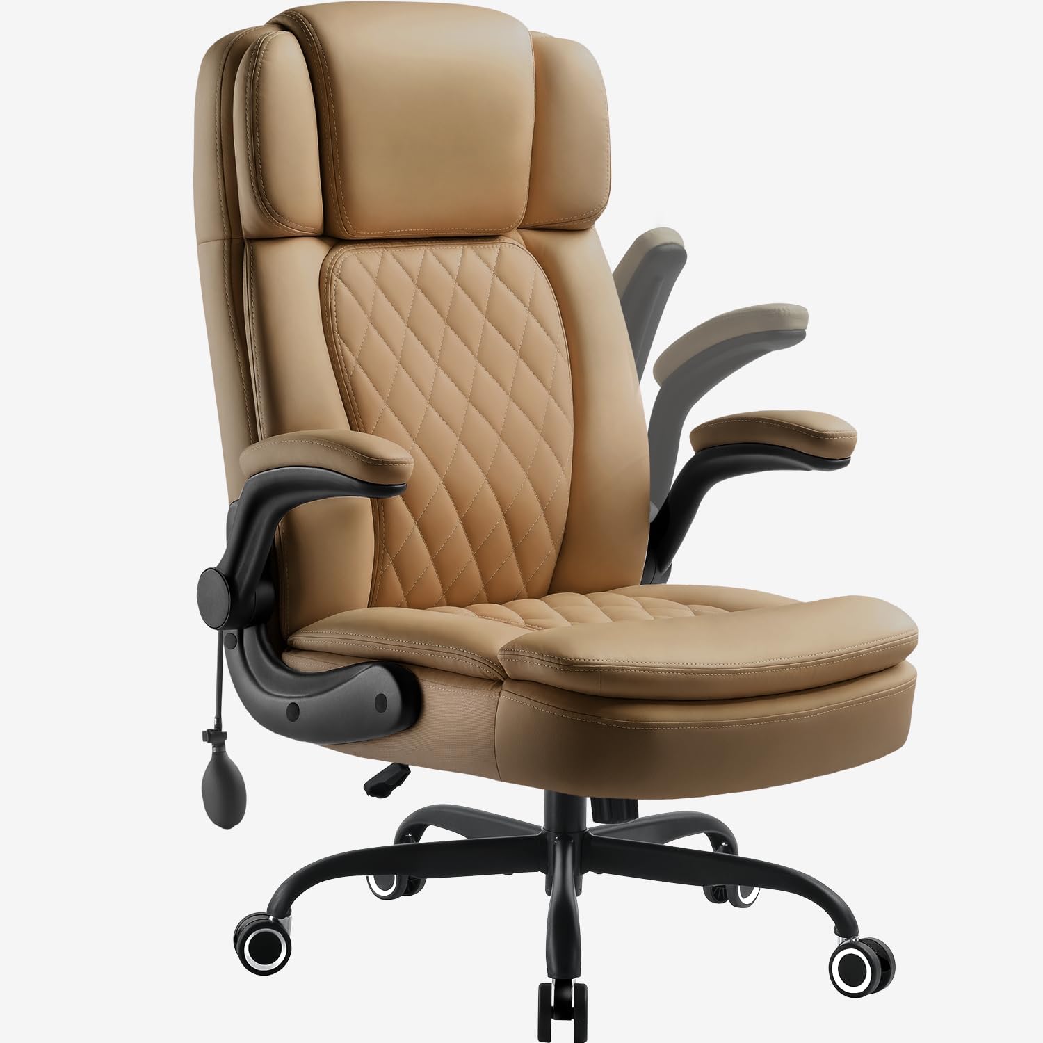 450 LBS Big and Tall Executive Office Chair with Flip up Arm, Heavy Duty Leather Computer Desk Chair,Comfortable High Back Swivel Home Office Chair with Rolling for Adults (Yellow)