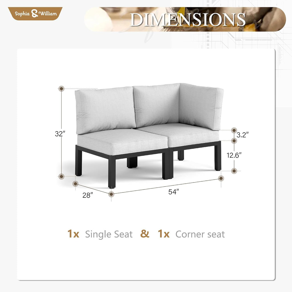 Sophia & William Outdoor Patio Furniture Set, Metal Sectional Sofa Set Patio Conversation Set with Cushions-2 x Single Sofa