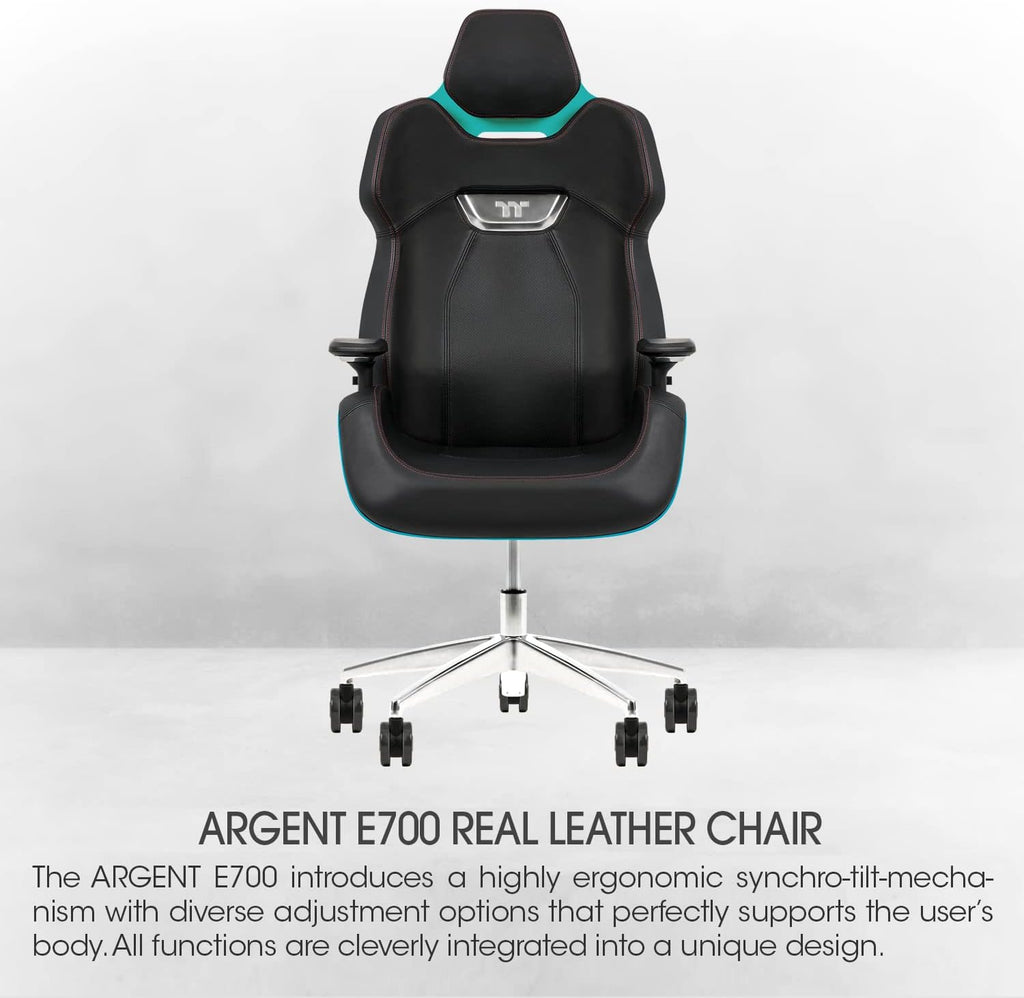 Thermaltake Argent E700 Real Leather Gaming Chair (Turquoise) Design by Studio F. A. Porsche, GGC-ARG-BTLFDL-01