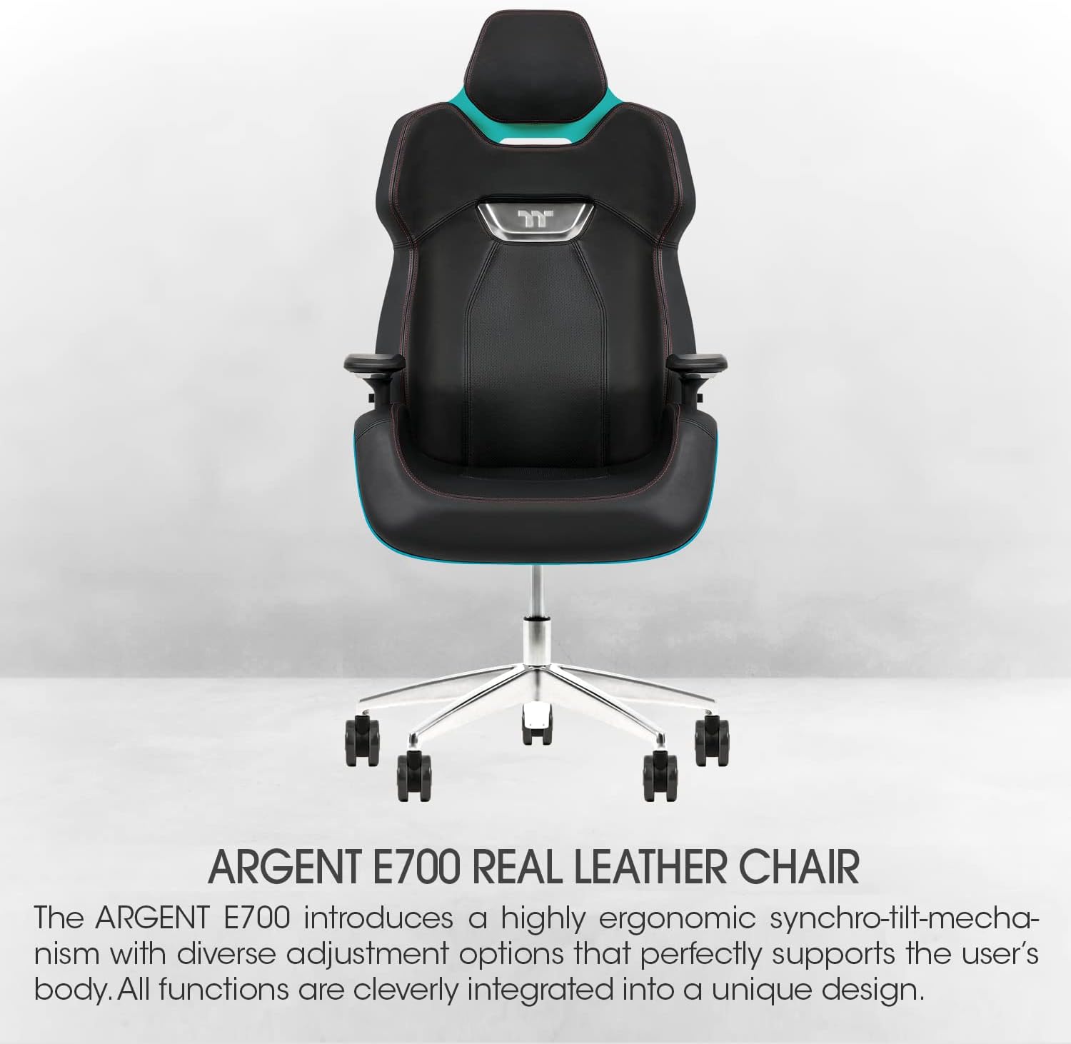 Thermaltake Argent E700 Real Leather Gaming Chair (Turquoise) Design by Studio F. A. Porsche, GGC-ARG-BTLFDL-01