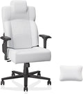 Gaming Chair Big and Tall for Adults,Ergonomic Comfortable Wide Office Chair with Lumbar Support,Desk Computer Chair High Back 155° Recline with Angle Lock,PU,White