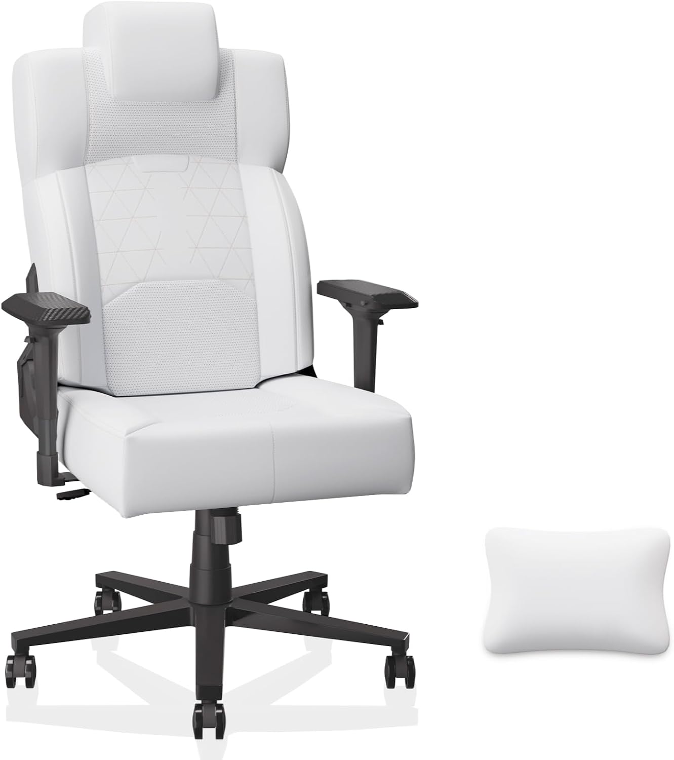 Gaming Chair Big and Tall for Adults,Ergonomic Comfortable Wide Office Chair with Lumbar Support,Desk Computer Chair High Back 155° Recline with Angle Lock,PU,White