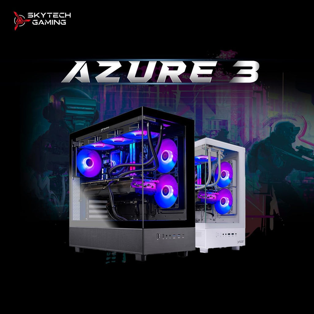 Skytech Gaming Azure 3 Desktop PC, Ryzen 7 7800X3D 4.2 GHz (5GHz Turbo), NVIDIA RTX 5060 Ti 16GB, 1TB Gen4 NVMe SSD, 32GB DDR5 RAM 6000 RGB, 650W Gold PSU, 360mm ARGB AIO, Wi-Fi, Win 11