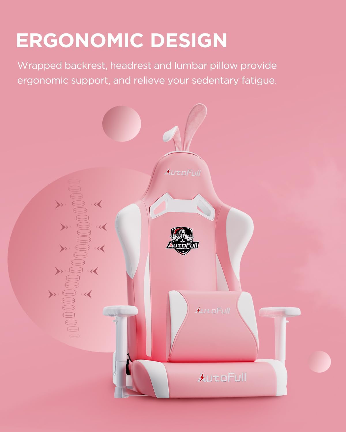 AutoFull C2 Gaming Chair Computer Chair with Ergonomic Wingless Cushion PU Leather Racing Style PC Chair with Footrest and Lumbar Support Pillow（Pink）