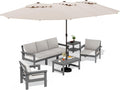SERWALL HDPE Patio Furniture Set with 15FT Patio Umbrella, 7-piece Outdoor Sectional Sofa Set, All Weather Patio Couch Set for Deck, Gray & Beige(Umbreall Base not Included)