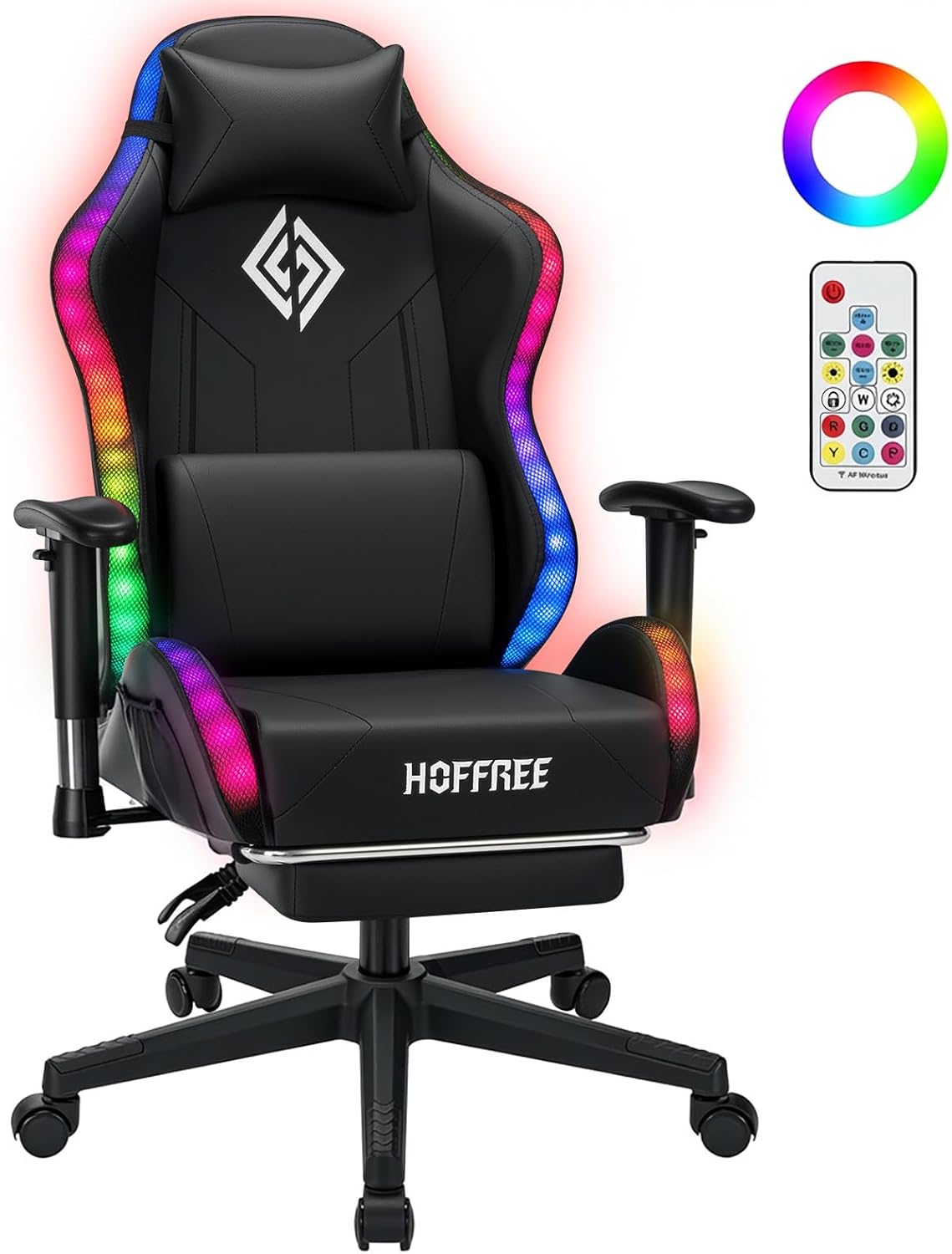 HOFFREE RGB LED Gaming Chair for Kids Reclining Gaming Chairs for Teens 8-15 Computer Chair with RGB Lights Kids PC Game Chair with Footrest and Lumbar Support Video Game Chairs Black