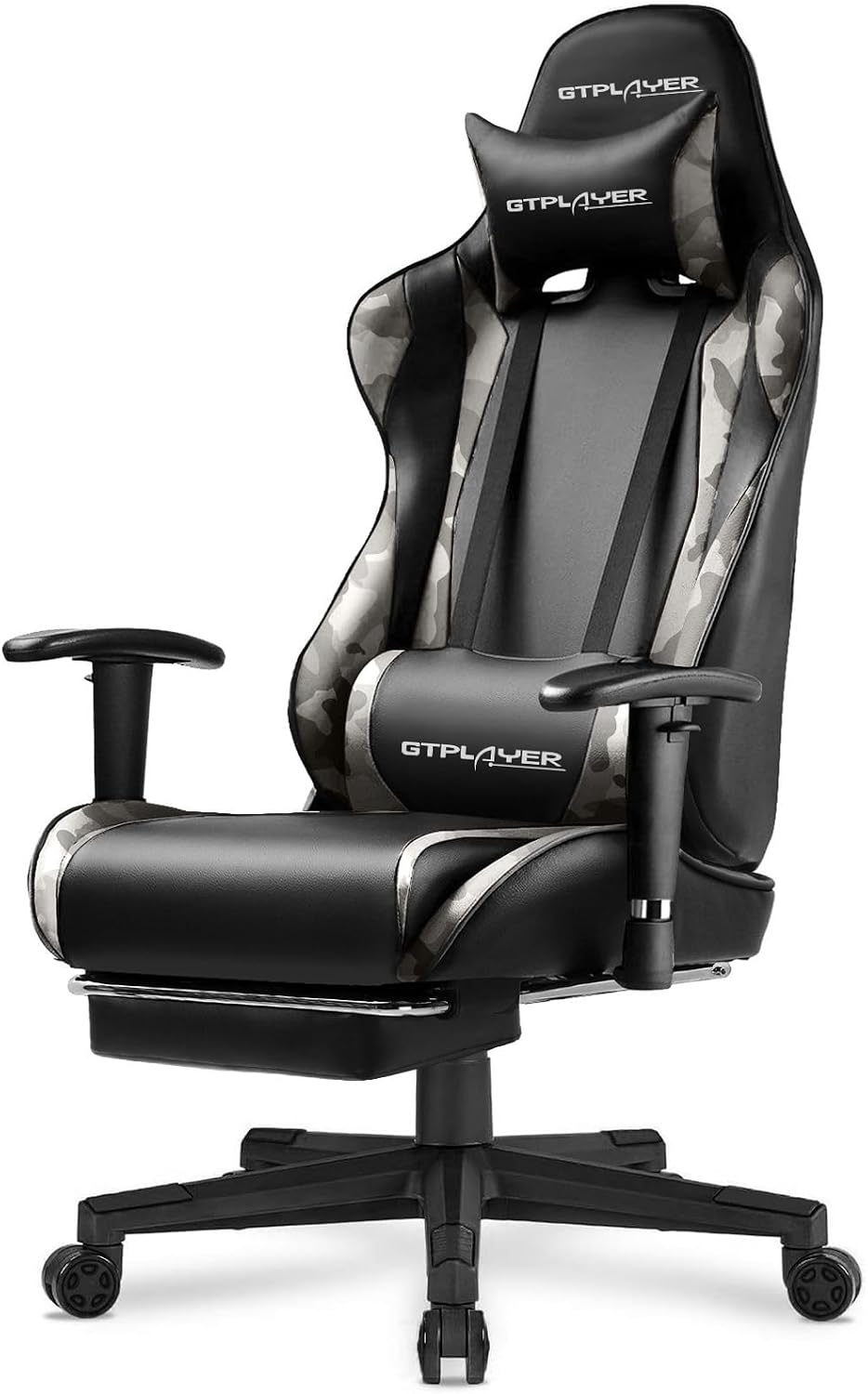 GTPLAYER Gaming Chair with Footrest, Ergonomic Computer Game Desk Chair, Recline Gaming Chair Seat Height Adjustment, Swivel Rocker with Headrest and Lumbar (Camouflage)