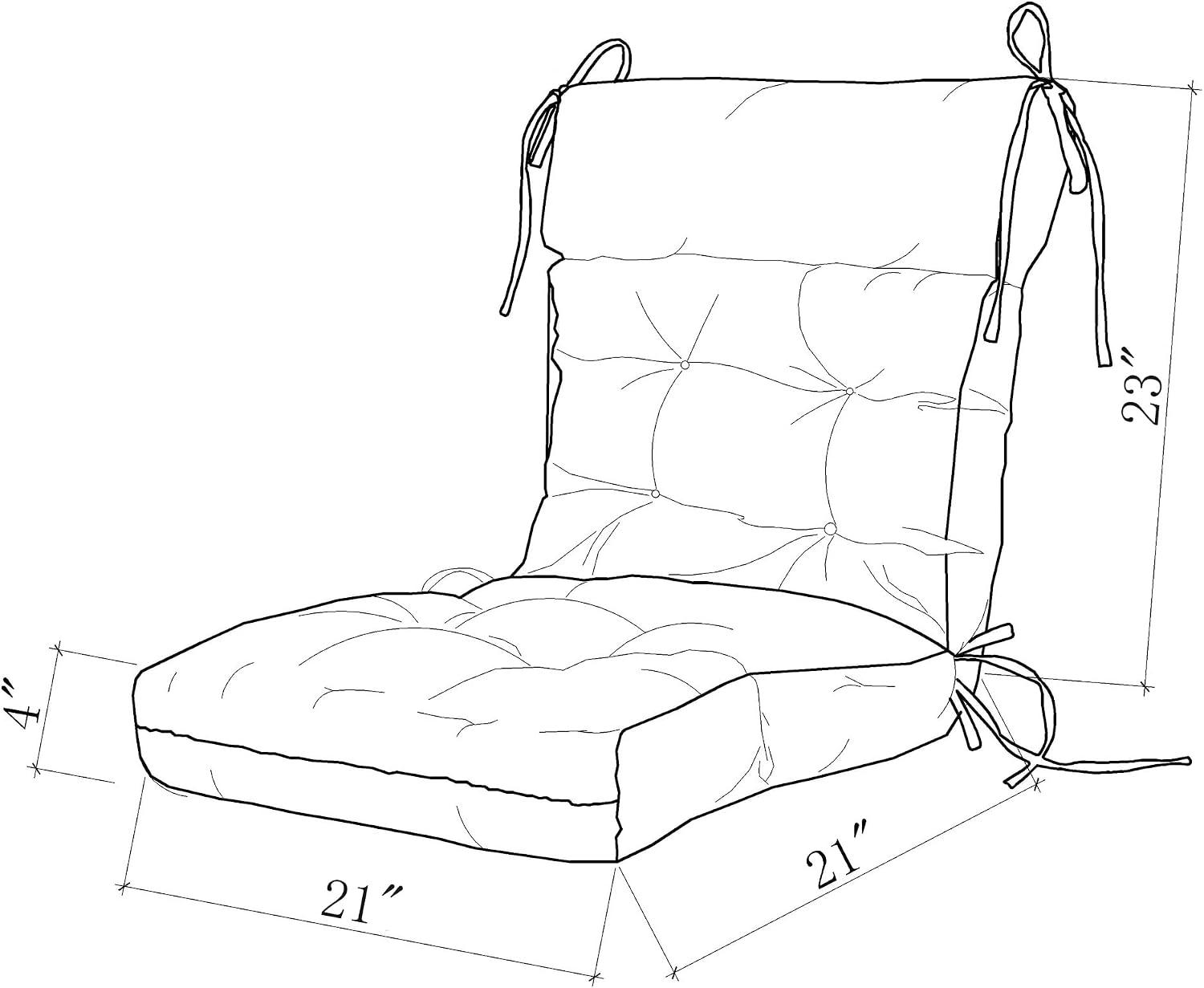 ARTPLAN Patio Chair Cushion,Tufted Adirondack Outdoor Chair Cushion,Wicker High Back Outdoor Seat Cushion,Set of 4, 44'X21'X4' (4 Pack)