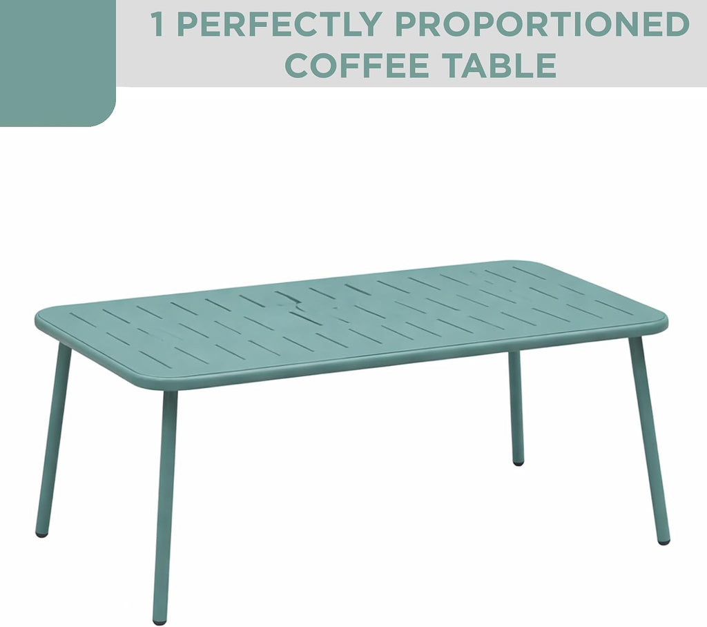 Alpine Corporation VTFAM170A 4-Piece Outdoor Rope Woven Patio Conversation Set – Sofa Bench, 2 Armchairs & Coffee Table – Modern Metal Frame with Wood Armrests – Indoor/Outdoor Seating Set