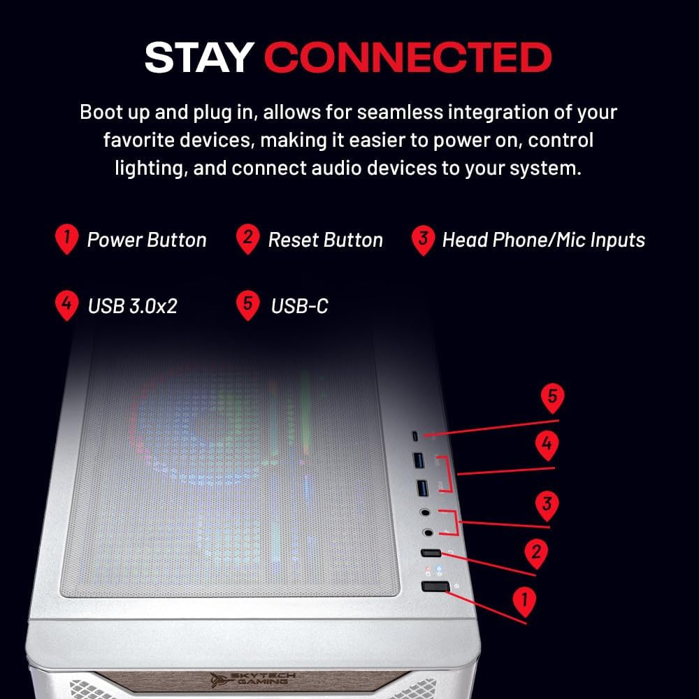Skytech Gaming Chronos 3 Desktop PC, Ryzen 7 9800X3D 4.7 GHz (5.2 GHz), NVIDIA RTX 5080 16GB, X670 Board, 2TB Gen4 NVMe SSD, 32GB DDR5 RAM 6000 RGB, 850W Gold ATX 3 PSU, 360mm ARGB AIO, Wi-Fi, Win 11