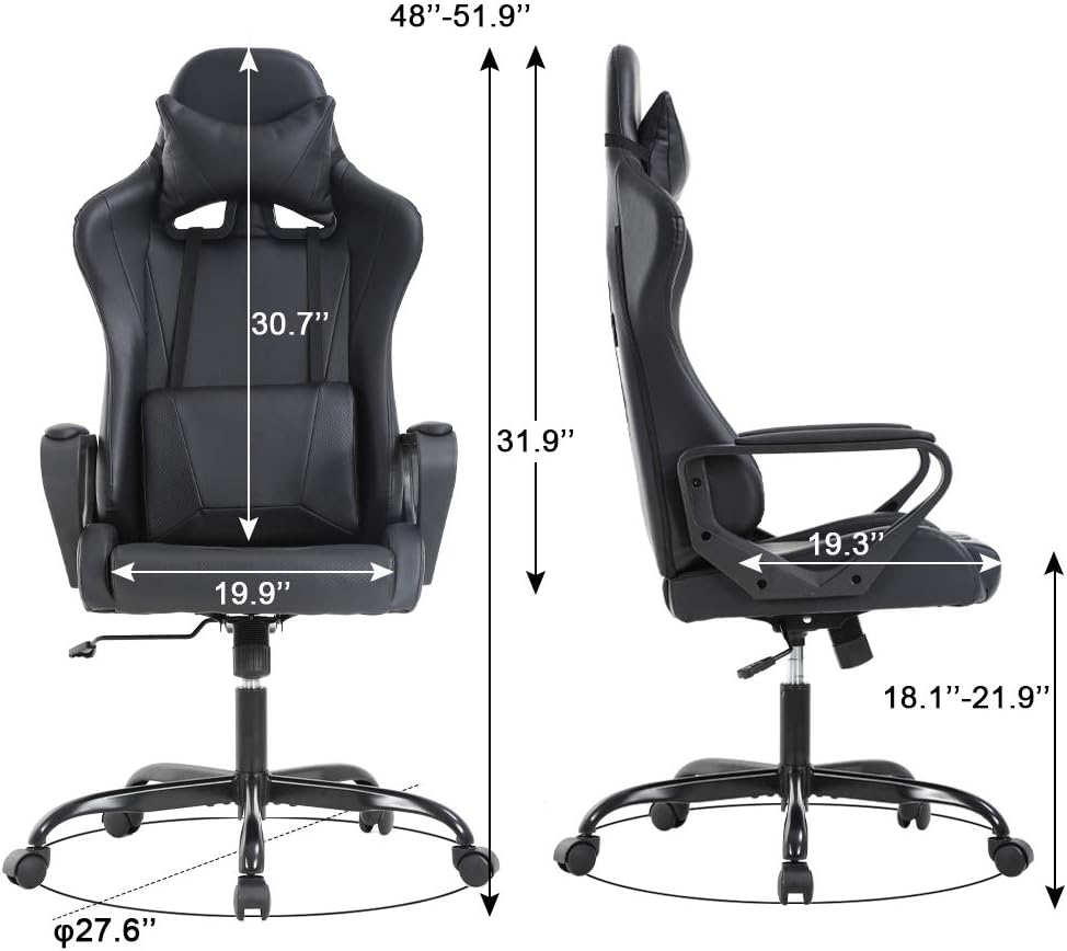 BestOffice Gaming Chair Office Chair Desk Chair Swivel Rolling High Back PU Leather Executive PC Adjustable Massage Racing Computer Chair with Lumbar Support Headrest Armrest Task Chair(Black)