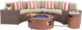 SUNSITT 8 Piece Patio Furniture Set with Propane Fire Pit Halfmoon Outdoor Round Sectional Sofa with 36' Bronze Gas Fire Table & Tank Holder, Brown Rattan