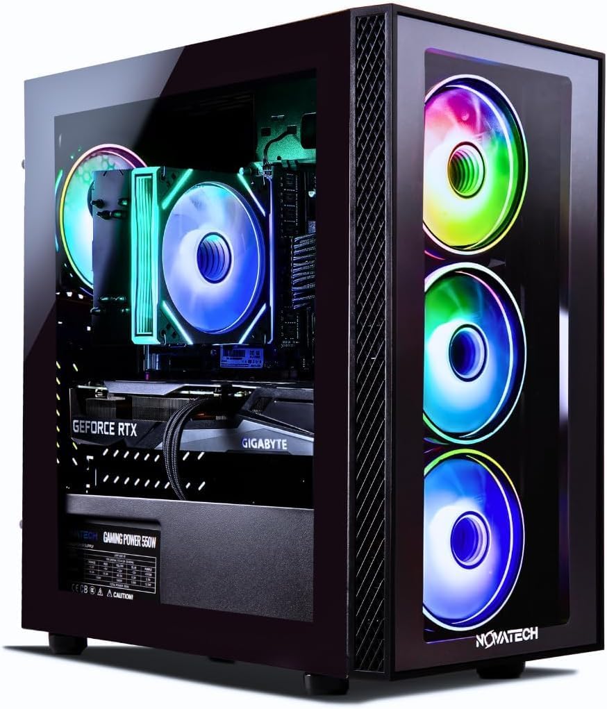 NOVATECH Titan Pro - Prebuilt Gaming PC Desktop Computer - RTX 5060 - Ryzen 5-4.2GHz - 1TB M.2 SSD - 16GB RAM WiFi/BT, Win 11 - Gaming Computer Tower - Pre Built PC Gaming - 1 Year Warranty