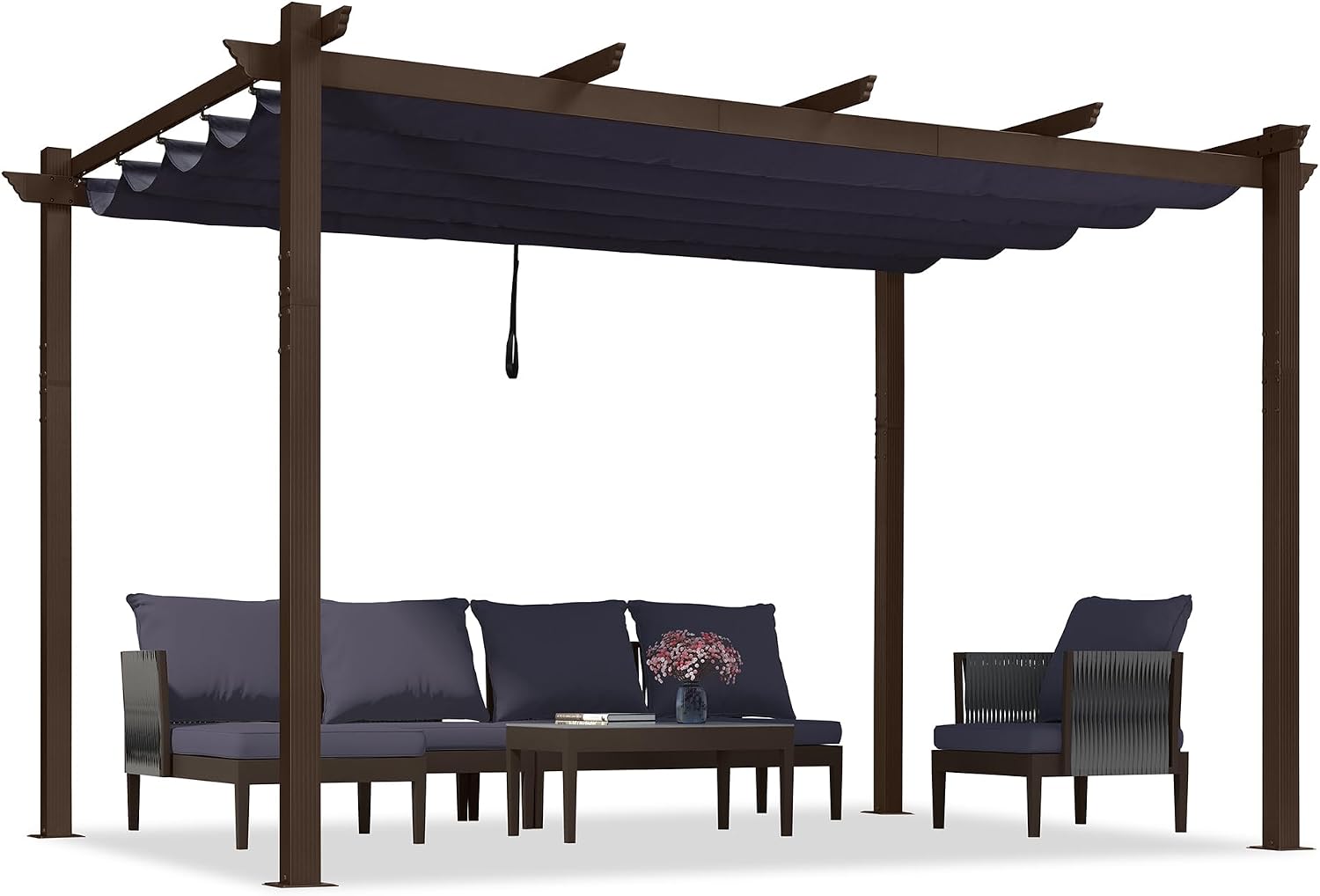 PURPLE LEAF 10' X 13' Retractable Metal Pergola with Canopy and Shade Cover for Garden, Yard, Deck, Beach, Gazebo