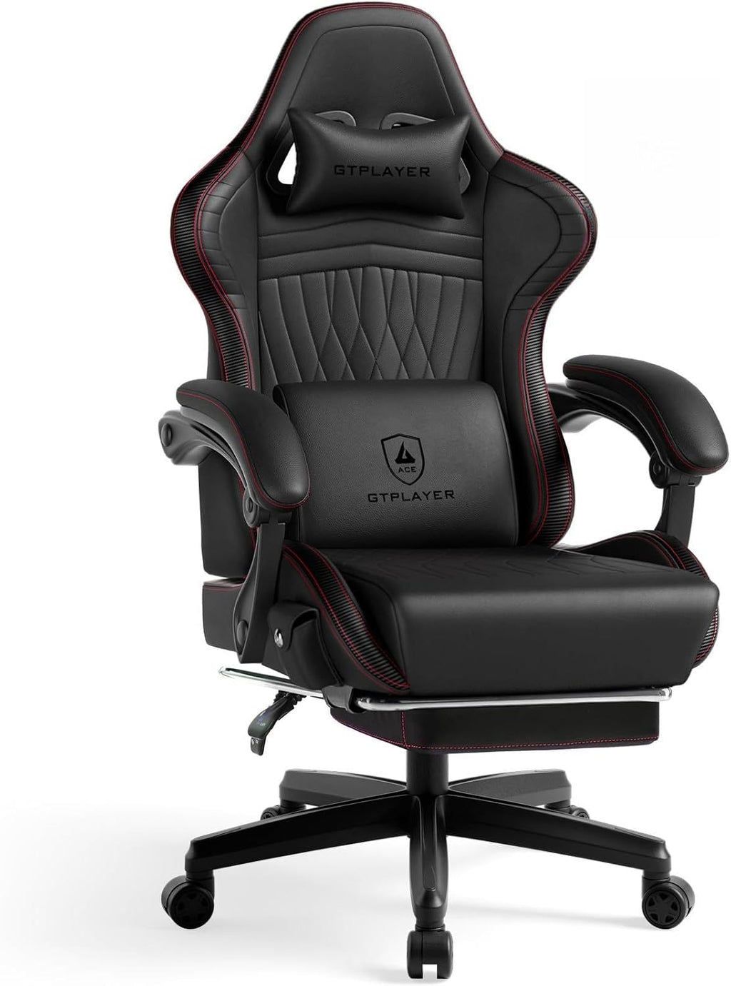 GTPLAYER Gaming Chair for Adults, Ergonomic Video Game Chairs, Footrest & Linkage Armrest, Reclining High Back Silla Gamer with Speakers for Home Office, Ace Pro, Black & Red