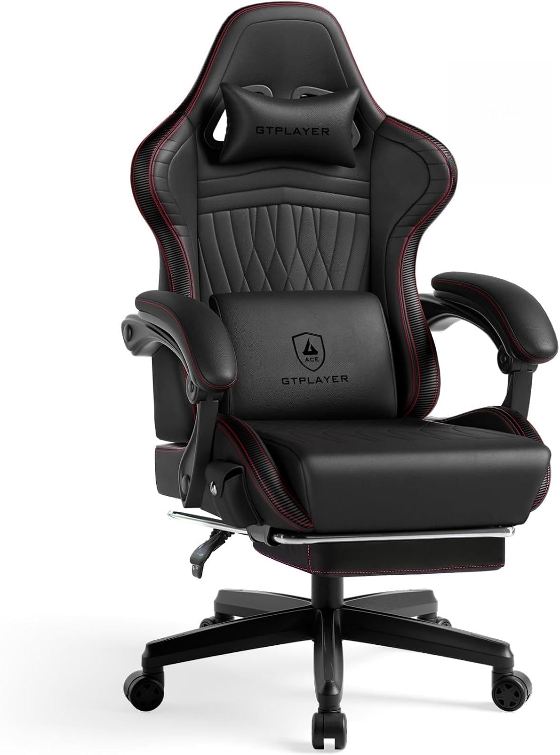 GTPLAYER Gaming Chair for Adults, Ergonomic Video Game Chairs, Footrest & Linkage Armrest, Reclining High Back Silla Gamer with Speakers for Home Office, Ace Pro, Black & Red