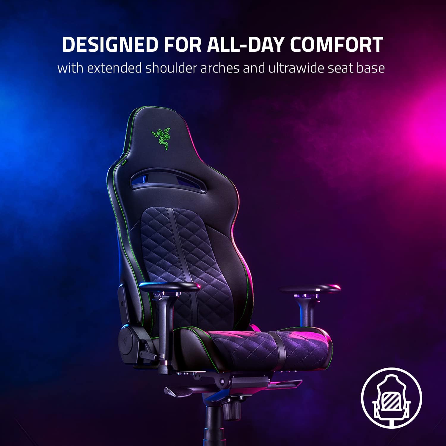 Razer Enki Gaming Chair: All-Day Comfort - Built-in Lumbar Arch - Optimized Cushion Density - Dual-Textured, Eco-Friendly Synthetic Leather - Reactive Seat Tilt & 152-Degree Recline - Black/Green