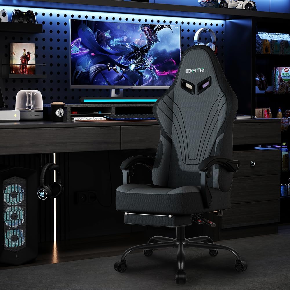 SITMOD Gaming Chair - 150° Reclining Ergonomic Gaming Chairs for Adults with Footrest & Premium Fabric, Big and Tall Computer Chair for Home Game Room, Gamer Chair & Silla Gamer Supports 400 lbs, Gray