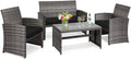 COSTWAY Patio Furniture Set 4 Pieces, Outdoor Wicker Chairs Sofa w/Coffee Table and Soft Cushions, Rattan Conversation Sets for Patio Lawn Backyard Yard Pool Garden, Black