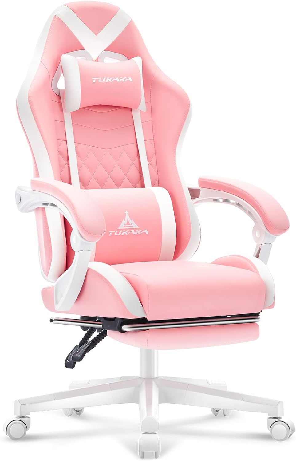 Pink Gaming Chair,Ergonomic Massage Computer Office Desk Chai r with Footrest,Pocket Spring Cushion,Reclining Leather Adjustable Gamer Chair with Headrest and Lumbar Support,Pink