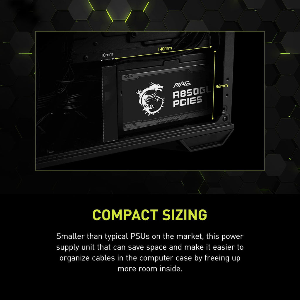MSI MAG A850GL PCIE5, Fully Modular Compact Gaming 850W Power Supply, 80+ Gold, ATX 3.1 & PCIe 5.1 Ready, Native Dual-Color 12V-2x6 Cable, 10 Year Warranty