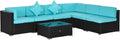 Outsunny 7-Piece Patio Furniture Sets Outdoor Wicker Conversation Sets All Weather PE Rattan Sectional Sofa Set with Cushions & Tempered Glass Desktop, Turquoise