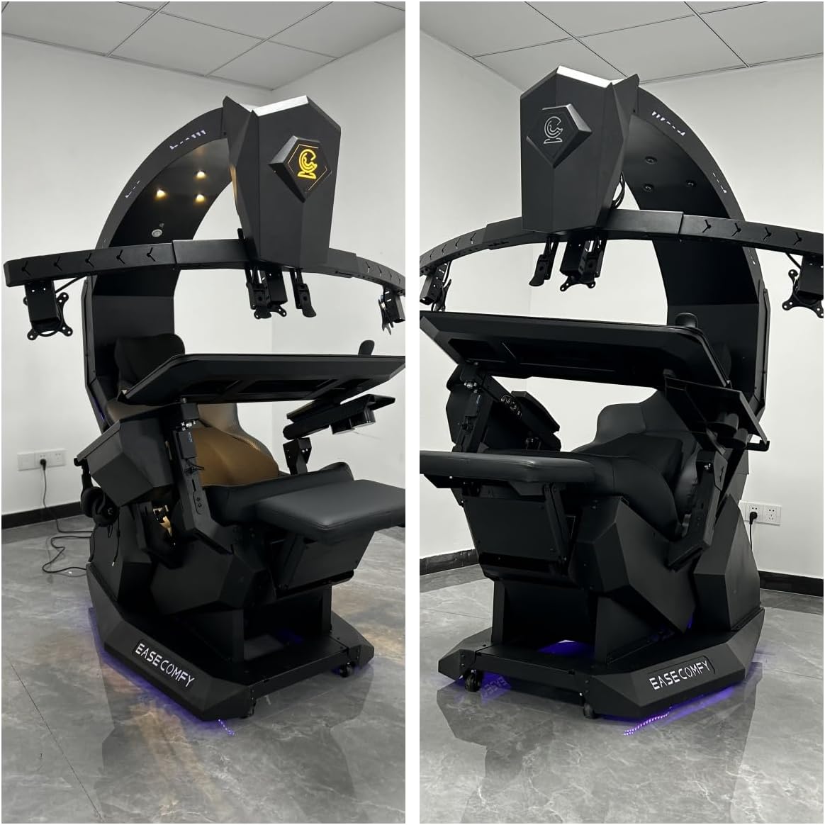 Imperatorworks EASECOMFY T2 Throne Computer Cockpit for 3 Monitors, Zero Gravity Chair Workstation,can Extend for 5 Monitors Support ultrawide 1 * 49' Option with Massage Function
