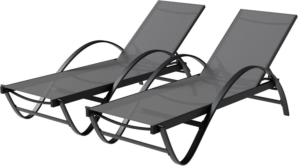 Shintenchi Patio Chaise Lounge Set of 2, Pool Chaise Lounge with Arm,Outdoor Lounge Chair with 5 Adjustable Backrest,Sunbathing Recliner,Beach Chair,Pool Chairs,Dark Grey