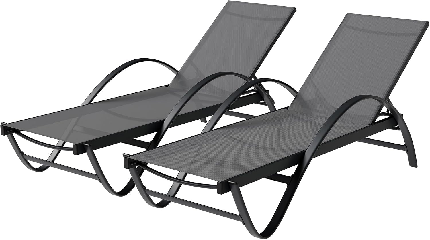 Shintenchi Patio Chaise Lounge Set of 2, Pool Chaise Lounge with Arm,Outdoor Lounge Chair with 5 Adjustable Backrest,Sunbathing Recliner,Beach Chair,Pool Chairs,Dark Grey