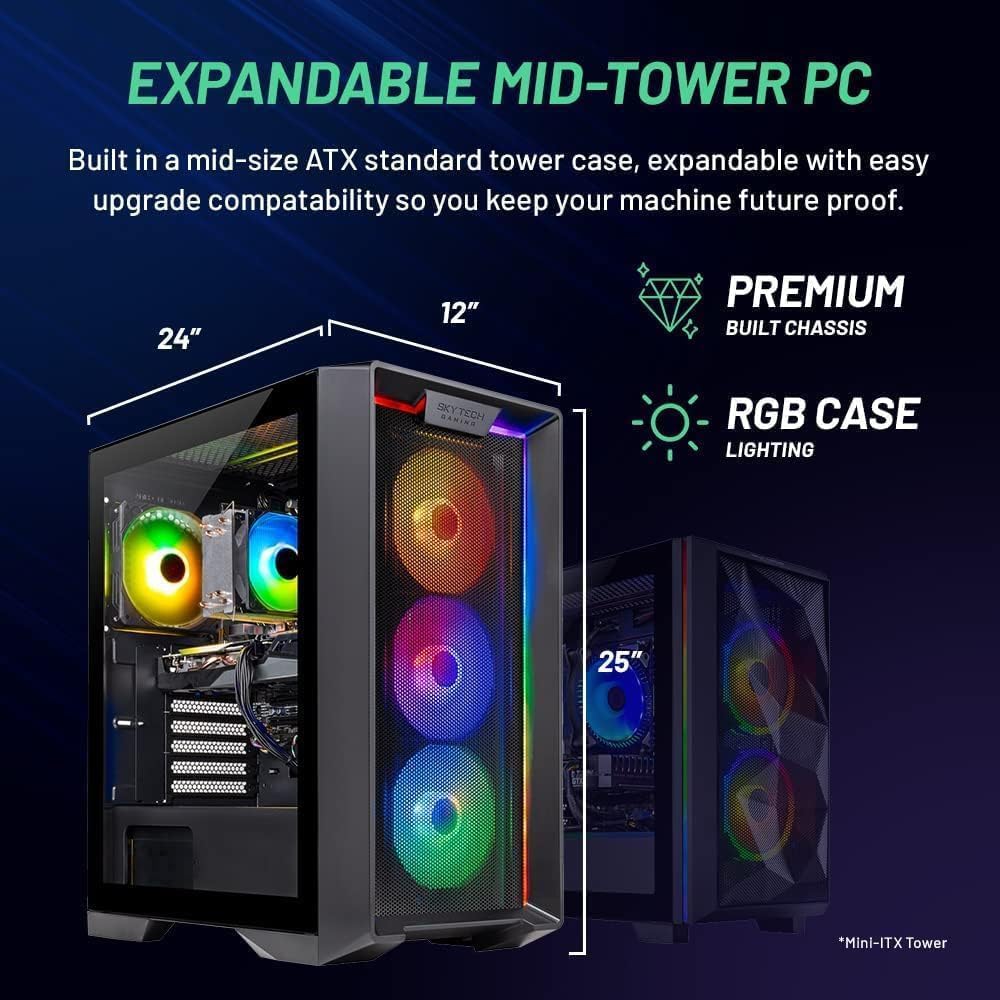 Skytech Gaming Nebula Gaming PC, Intel i5 14400F 2.5GHz, NVIDIA RTX 5060, 1TB NVMe SSD, 16GB DDR5 RAM 6000, 650W Gold PSU, Wi-Fi, Win 11, Desktop