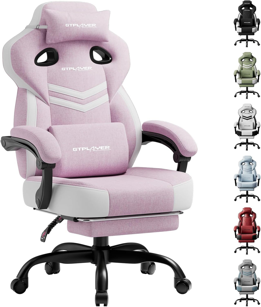 GTPLAYER Gaming Chair, Computer Chair with Footrest and Lumbar Support for Adults, 360°-Swivel Big & Tall Reclining Seat for Office or Gaming (Pink)