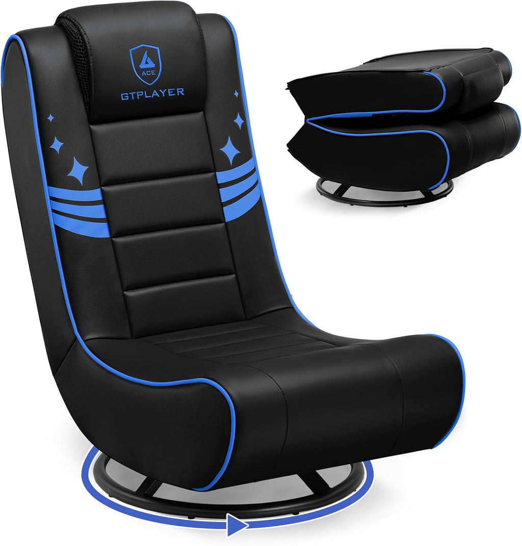 GTPLAYER Floor Gaming Chair Foldable Swivel Floor Chairs for Kids Boys Comfy Video Game Seat with 360° Multipurpose for Gamers, Bedroom or Game Room(Black-Blue)