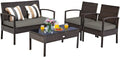 Tangkula 4-PCS Wicker Patio Conversation Furniture Set, Outdoor Rattan Chair and Table Set, Patio Furniture Sets with Coffee Table & Washable Cushions for Courtyard Balcony Garden (1, Brown)