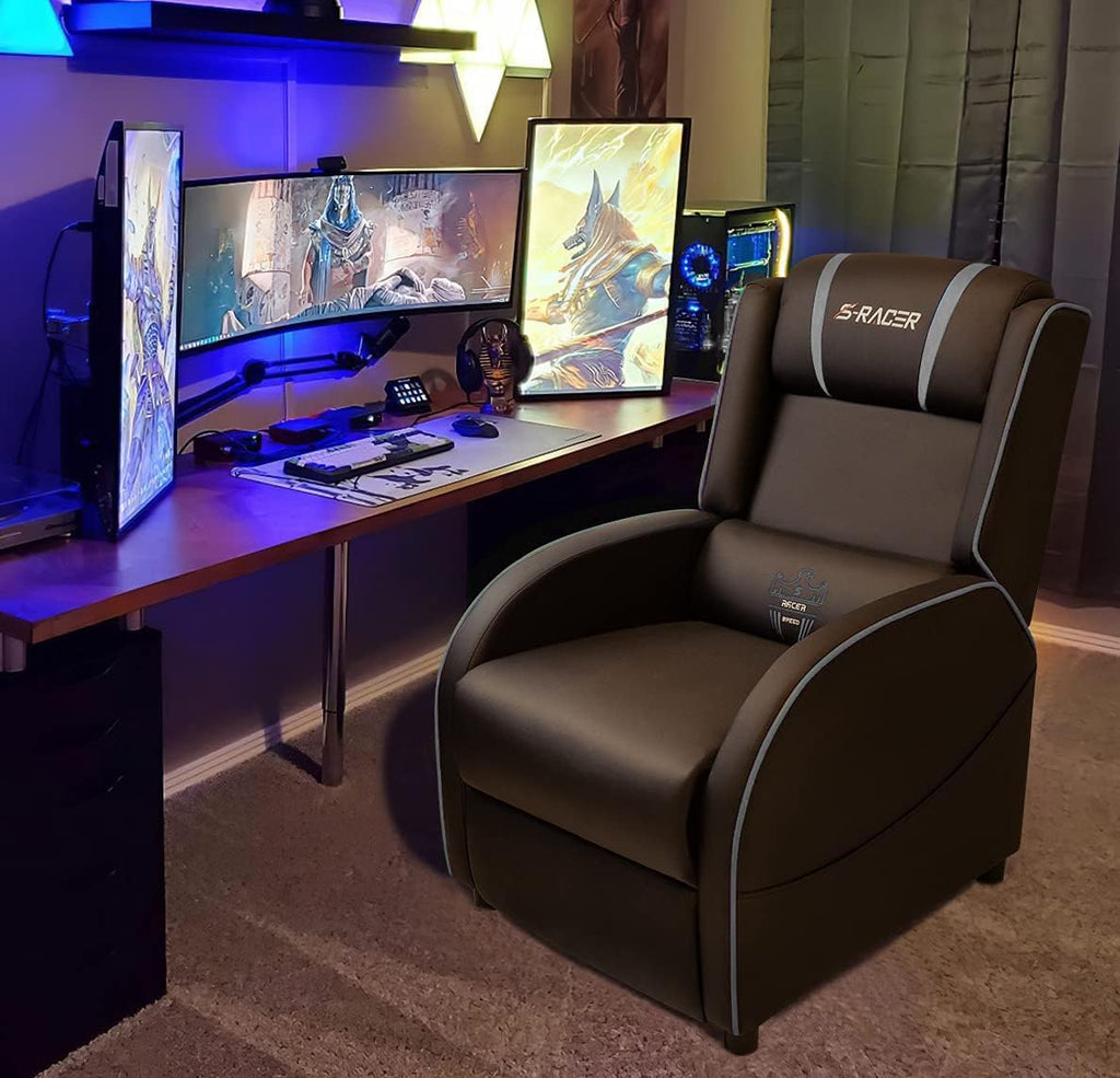 Homall Massage Gaming Recliner Chair, Racing Style Gaming Sofa, PU Leather Home Theater Seat, Living Room Ergonomic Comfortable Gamer Lounge(Grey)
