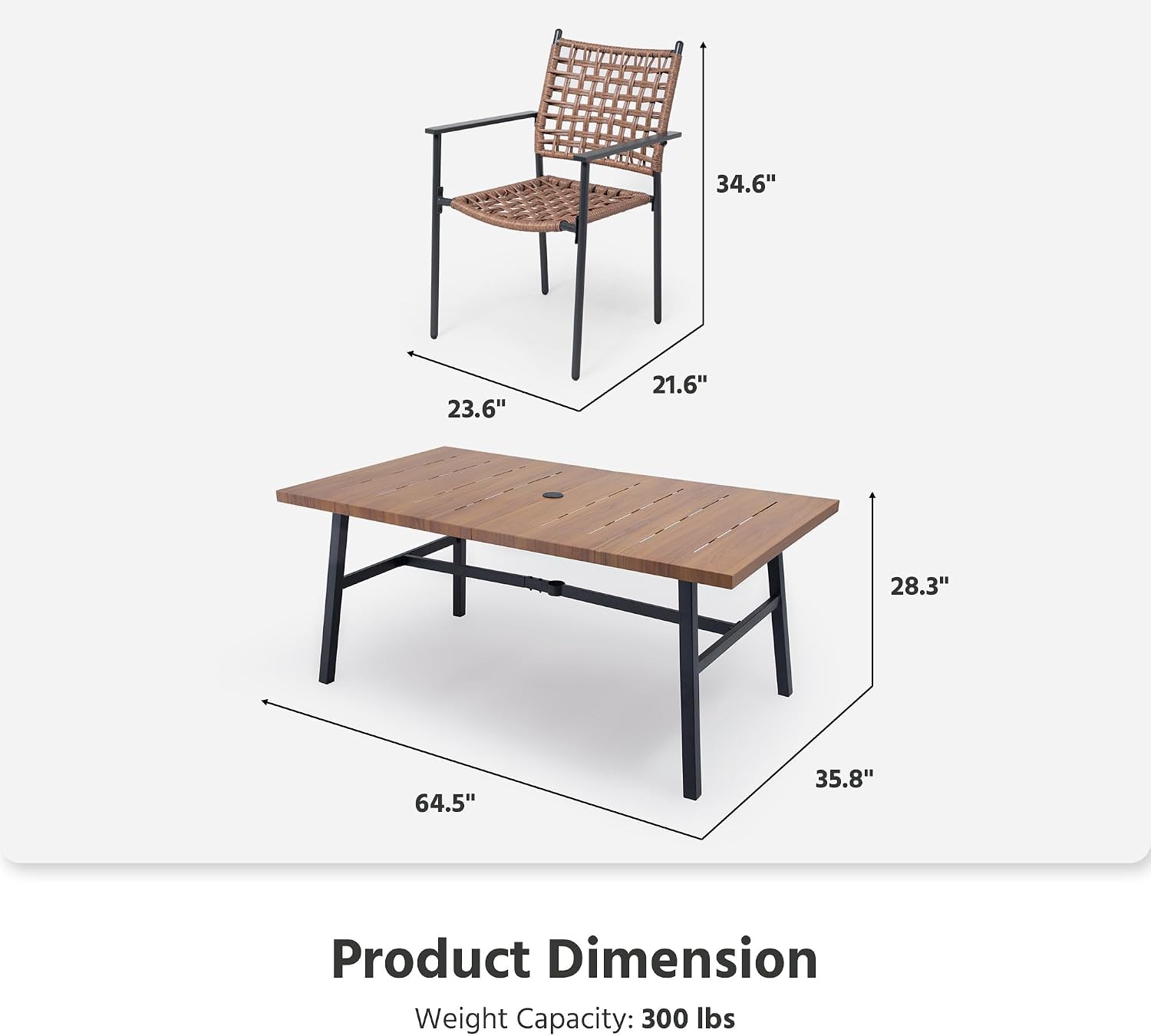 LAUSAINT HOME Outdoor Patio Dining Set 7 Pieces, Outdoor Rattan Dining Table and Chairs Set with Metal Table and Umbrella Hole, Patio Furniture Sets for Garden Backyard Deck Balcony