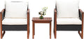 PayLessHere 3-Piece Outdoor Patio Furniture Set Modern Rattan Bistro Conversation Set with Acacia Wood Frame, Coffee Table, and Water-Resistant Cushions for Balcony, Garden, or Backyard (Khaki)