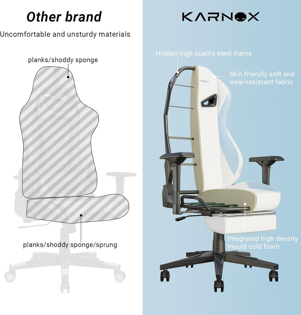 KORNOX Ergonomic Gaming Chair PU Leather with Footrest for Adults,Office Chair High Back,Gaming Chair Racing Height Adjustable for Teens,Game Chair with Headrest and Lumbar Support for Girl,White