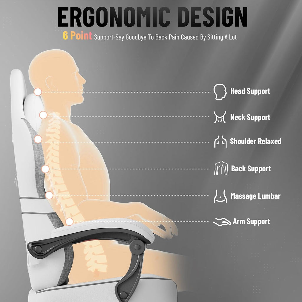 Soontrans Linen Fabric Gaming Chair, Racing Office Computer Desk Chair,Ergonomic Gamer Chairs for Adult, High Back Comfortable Video Game Chair with Footrest and Massage Lumbar Cushion