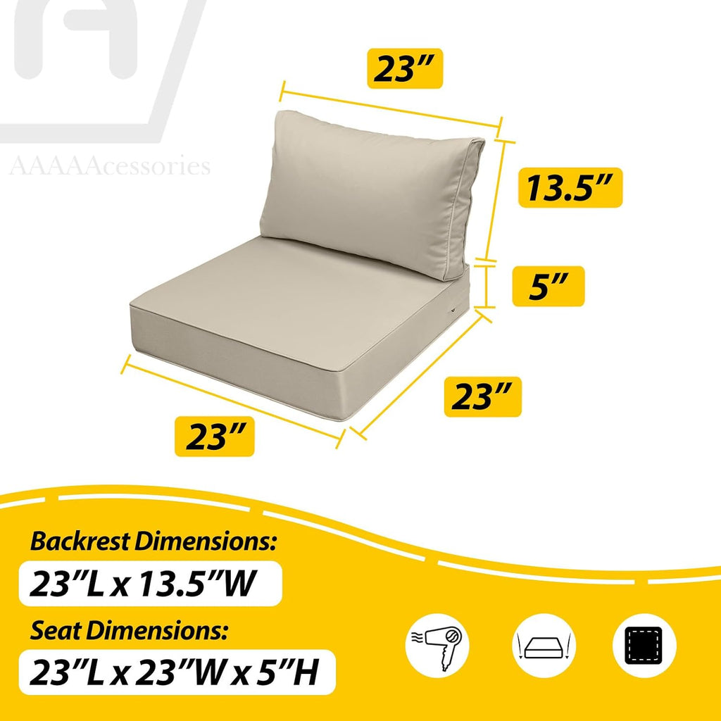 AAAAAcessories Outdoor Seat Cushions for Chairs, Fade-Resistant, Waterproof Patio Furniture Replacement Cushions, 23' x 23' x 5' + 23' x 13.5', Set of 4, Beige